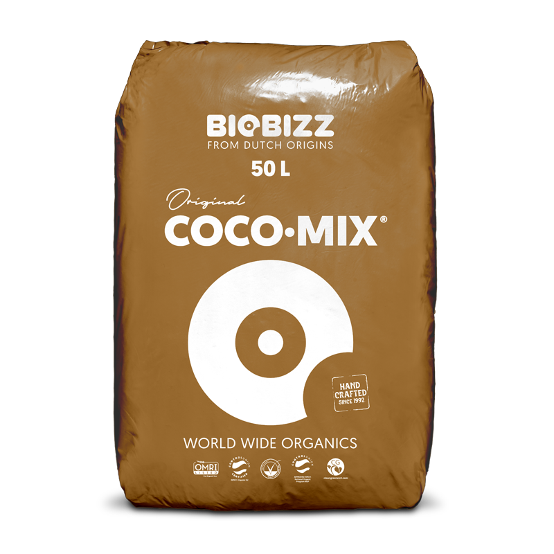 Coco Mix 50 L Saco castanho de mistura de coco BIOBIZZ 50 litros com texto branco