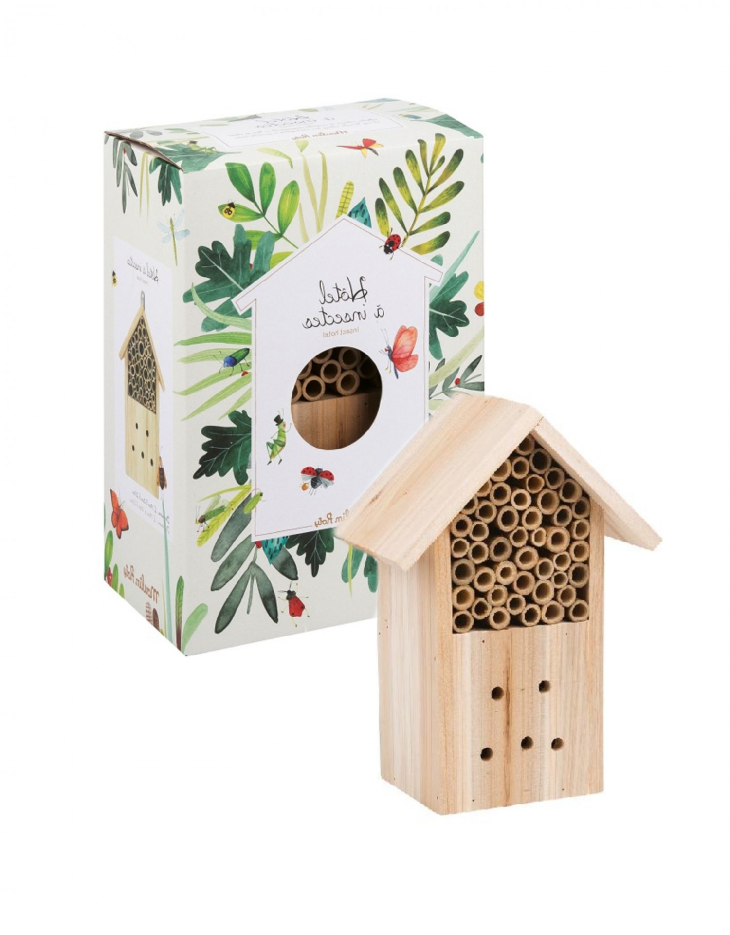 Hotel para insectos Casa de madeira para insetos com tubos de bambu e embalagem decorada