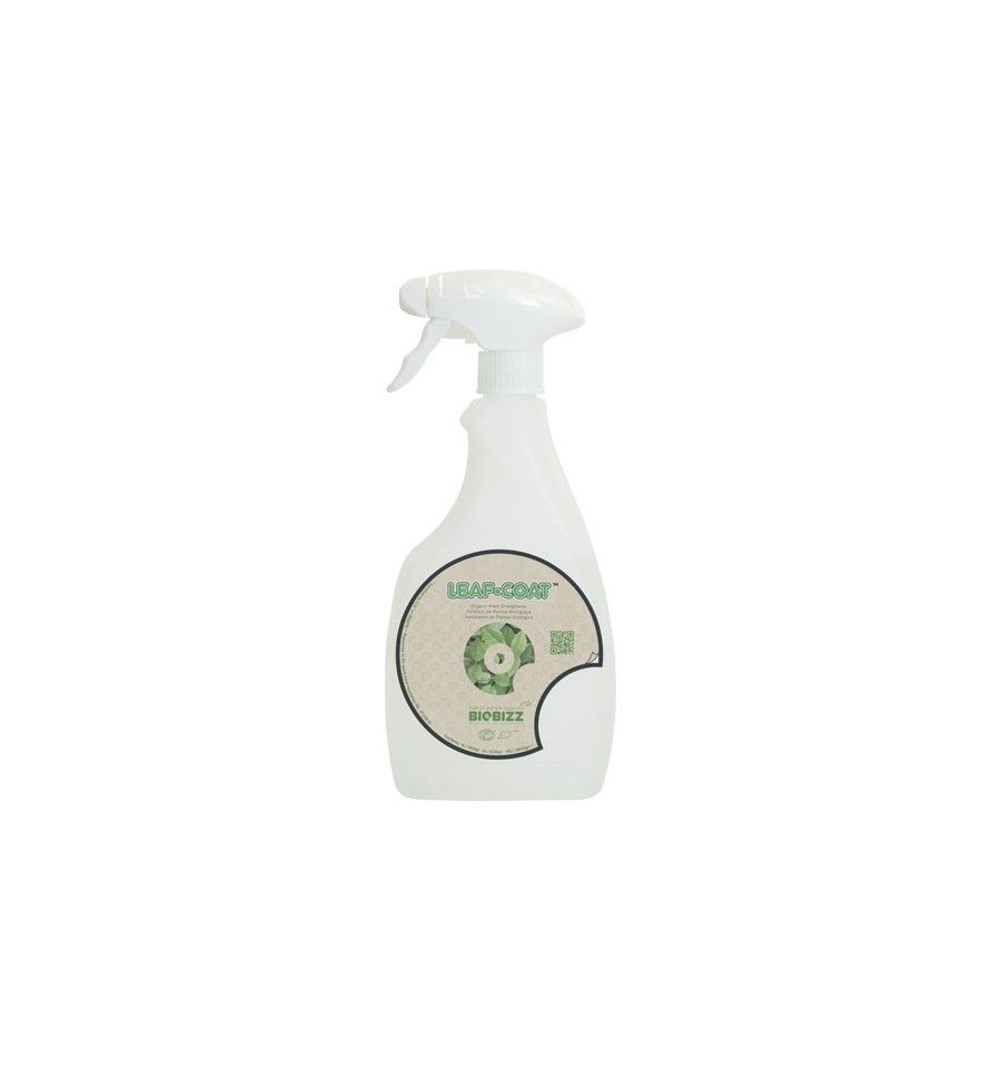 Leaf Coat Spray (500mL) Frasco de spray branco com rótulo circular e texto LEAN-ON BORKZ
