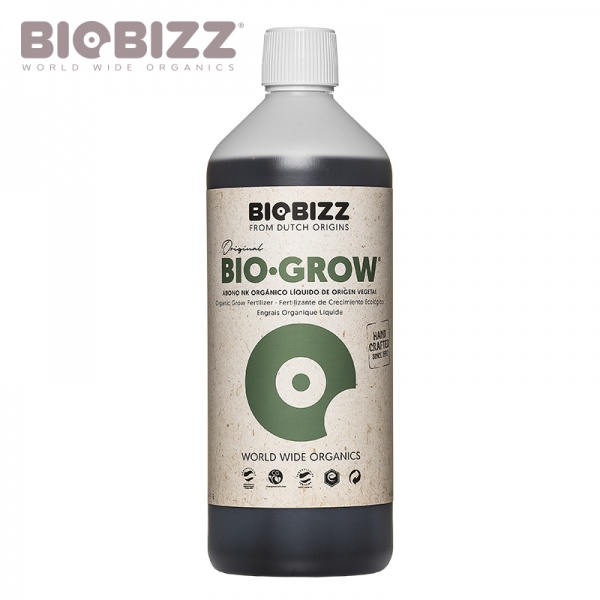 Bio Grow 1L frasco de fertilizante orgânico BIO-GROW da BIOBIZZ com rótulo bege e texto verde e preto