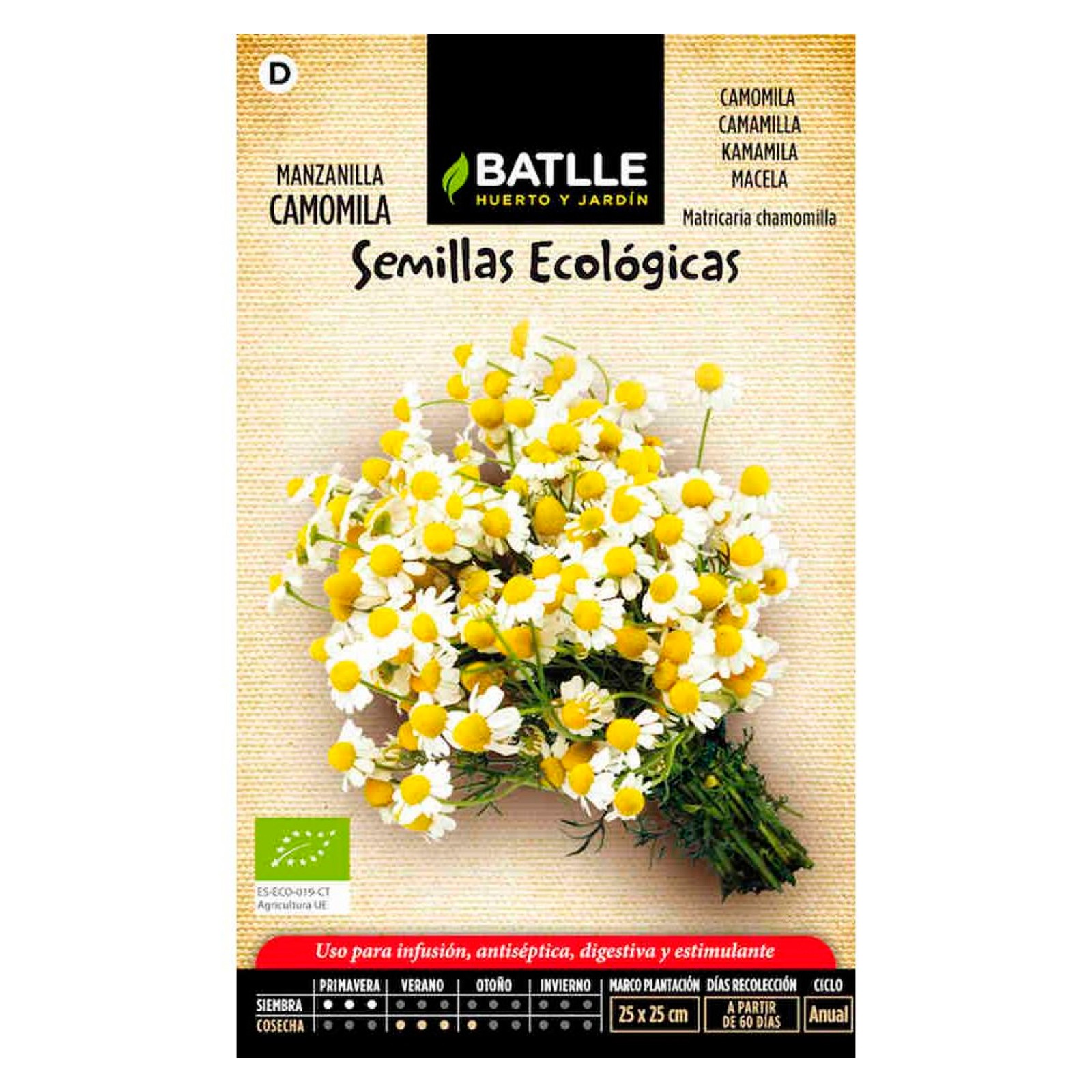 Bio Camomila Pacote de sementes de camomila ecológicas com imagem de flores