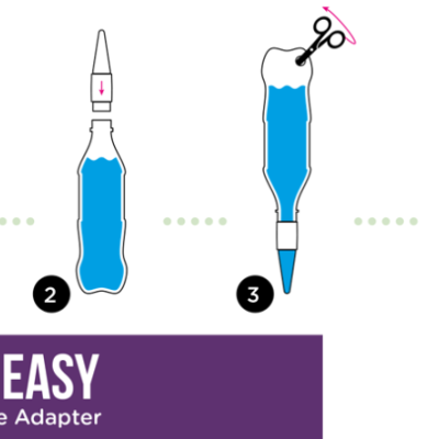 Passos para usar adaptador universal de garrafas Blumat Easy com planta e texto