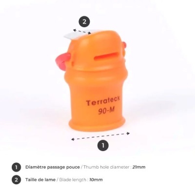 Afiador de lâminas Terrateck 90-M laranja com orifício para polegar e lâmina