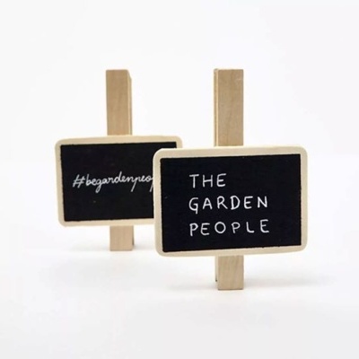 Dois quadros pequenos de madeira com texto em ardósia preta e prendedores de madeira.