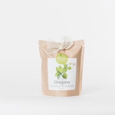 Embalagem de papel com laço e rótulo de orégãos