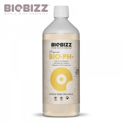 Frasco branco com rótulo bege e texto preto e amarelo do produto BIO·PH- da BIOBIZZ