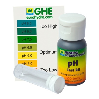 Kit de teste de pH General Hydroponics com frasco colorido, tira de medição e tubo transparente