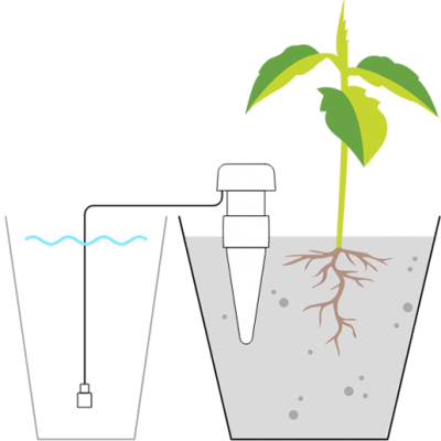 Vaso com planta e sistema de irrigação por sensor no solo