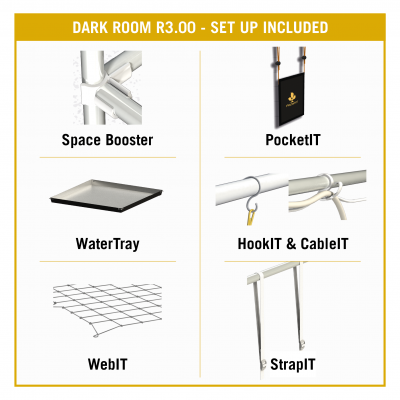 Conjunto de acessórios Dark Room R3.00 com nomes e imagens dos produtos