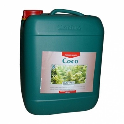 Recipiente verde de fertilizante CANNA Coco com etiqueta branca e tampa vermelha