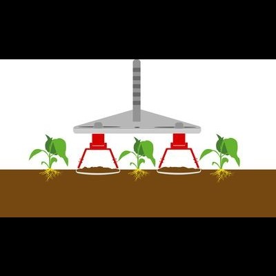 Sistema de irrigação automatizado a regar plantas em solo.