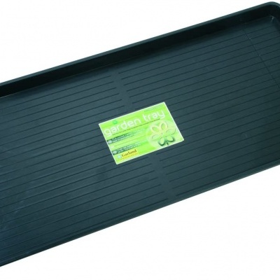 Bandeja de plantação retangular preta de plástico com etiqueta verde