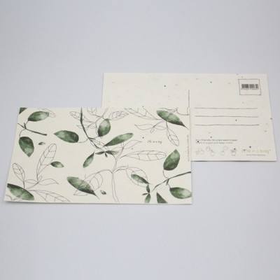 Dois postais em papel com folhas verdes e espaço para mensagem