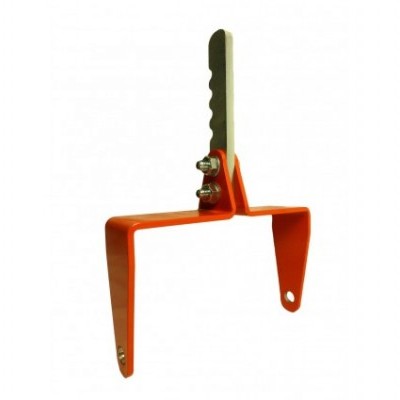 Gancho metálico laranja com suporte em 'U' e gancho vertical prateado