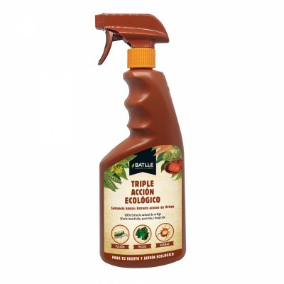 Spray de jardinagem ecológico com rótulo creme e gatilho laranja