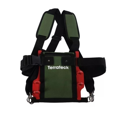 Cinto de suporte para ferramentas verde e preto com alças acolchoadas e inscrição Terrateck