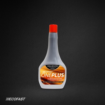 Frasco de aditivo ECOFAST ONEPLUS para gasóleo com tampa vermelha