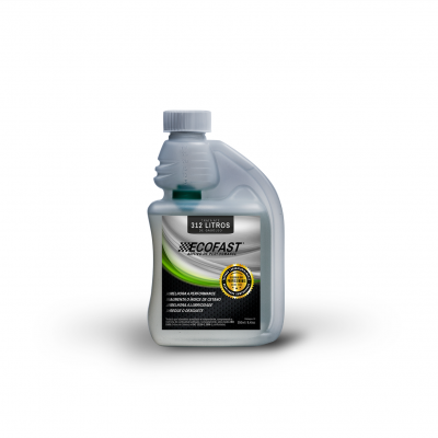 Frasco plástico cinzento ECOFAST com tampa branca e etiqueta preta e verde