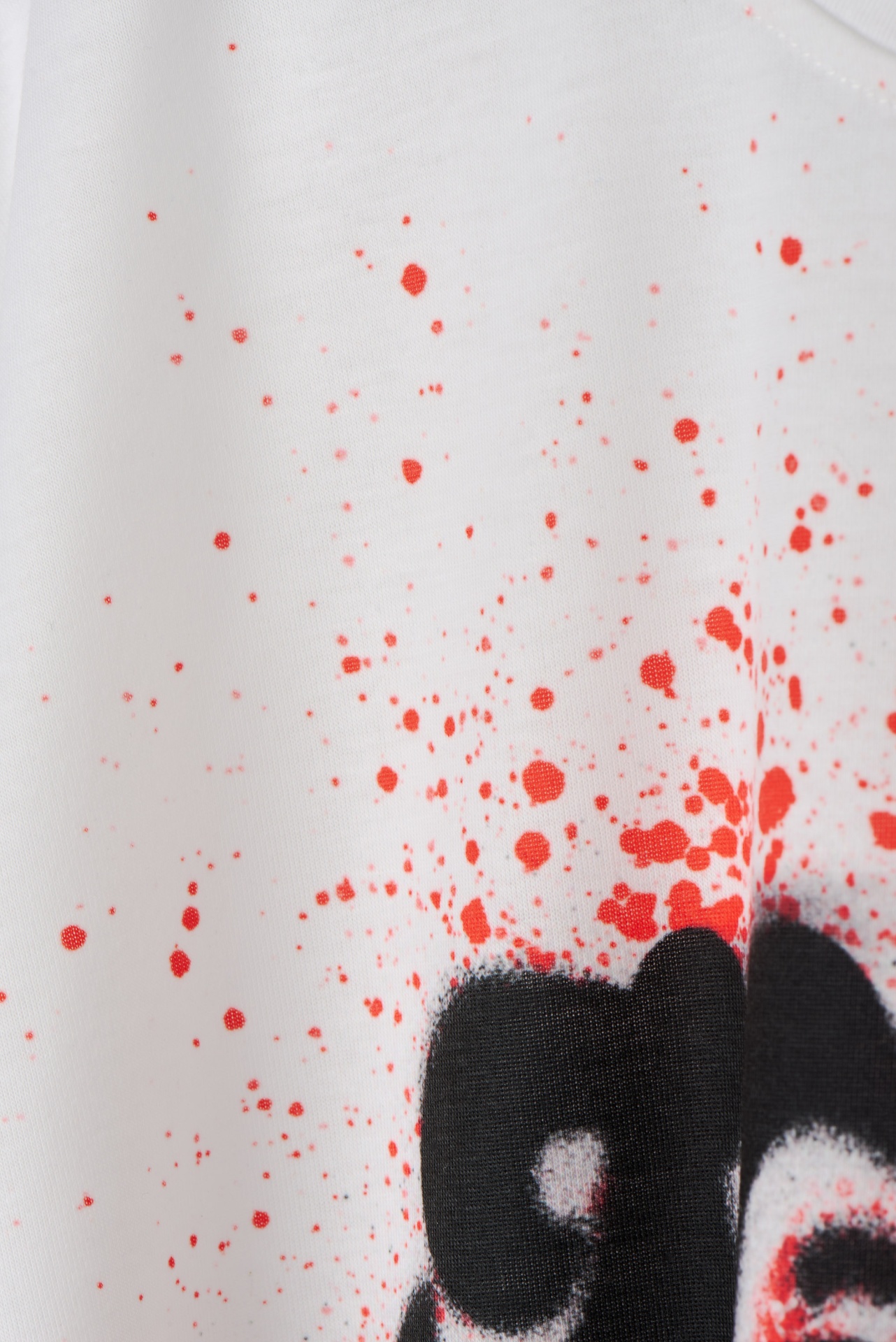 T-shirt "Não ó!" - Sem género Tecido branco com manchas vermelhas e padrão preto estampado