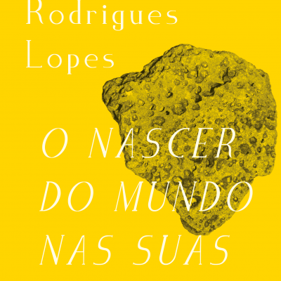 Capa de livro amarelo com texto branco e ilustração de rocha amarelada