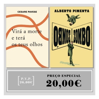 Dois livros com design distinto e preço especial destacado em fundo cinza