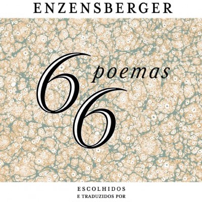 Capa de livro '66 poemas' de Hans Magnus Enzensberger com padrão marmoreado bege e azul