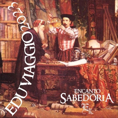 Capa com duas figuras históricas, mesa com mapas, pergaminhos e globo terrestre