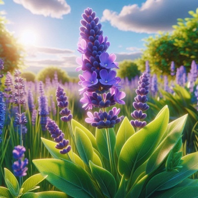 Flores de lavanda roxas num campo ao pôr do sol