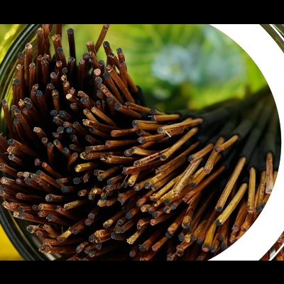 Raminhos de pau castanhos em recipiente com rótulo www.EDUFLIART.com