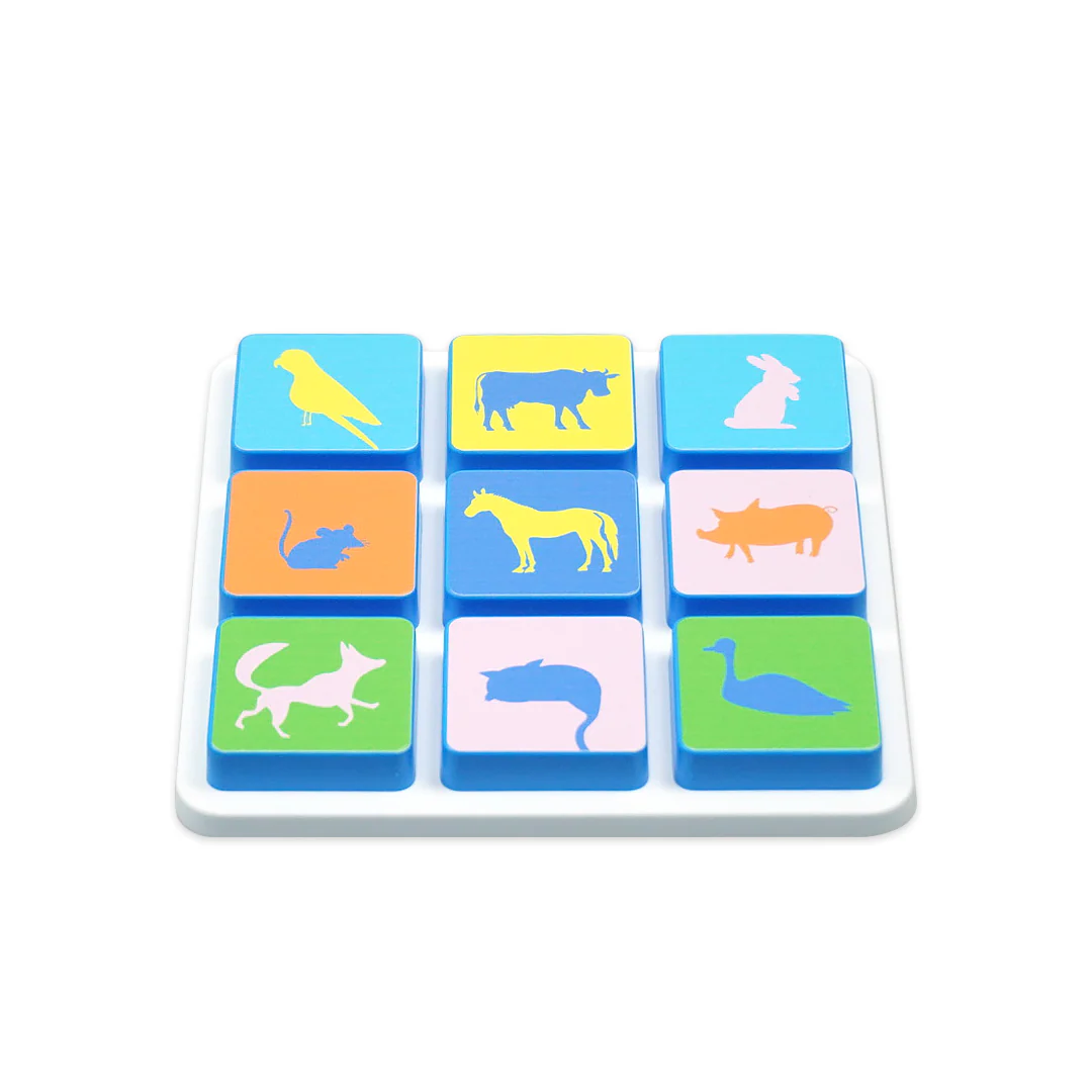Colorful animal silhouette blocks on a white base
