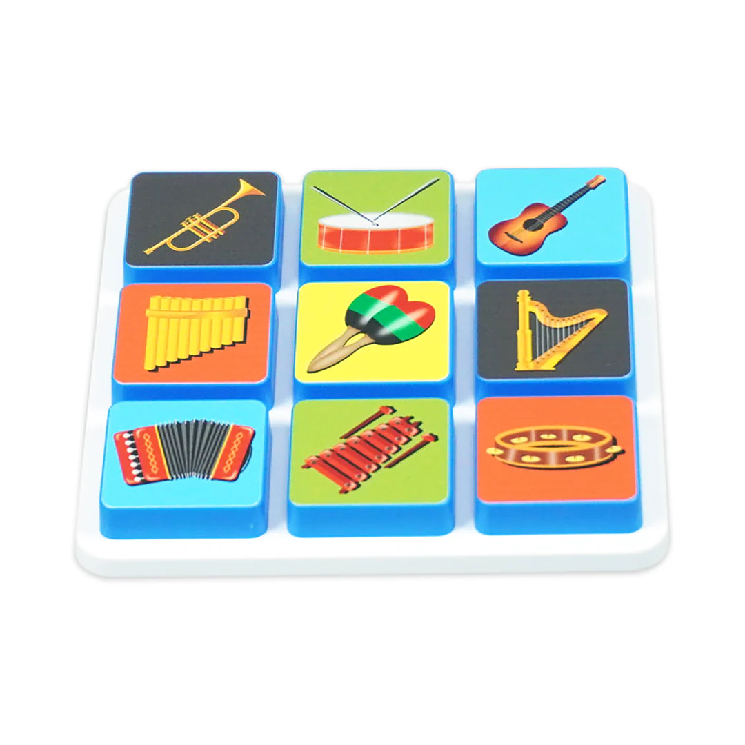 Musical instrument buttons on a white plastic base