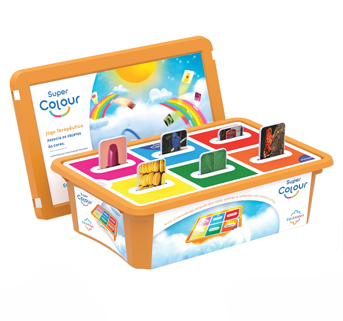 Super Colour educational toy with color and object association game in orange plastic case