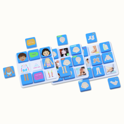 Childrens educational puzzle tiles with body parts and labels