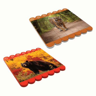 Floor mats with tiger and bear animal prints and Eagle Home label tabs