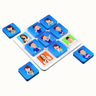 Board with square tiles showing childrens emotional expressions
