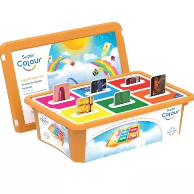 Super Colour educational toy with color and object association game in orange plastic case