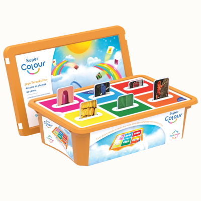 Super Colour childrens educational toy with colorful sections and images in a yellow-orange case