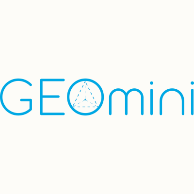 GEOmini logo with geometric tetrahedron symbol inside the O