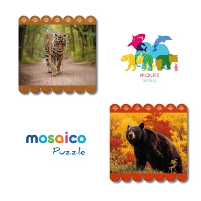 Two wildlife puzzles featuring a tiger and a black bear by MoSaico Puzzle Wildlife Series
