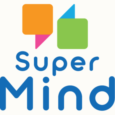 Logo with colorful speech bubbles and Super Mind text