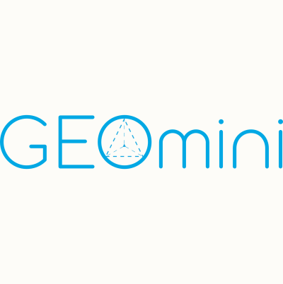 GEOmini logo with geometric tetrahedron symbol inside the O