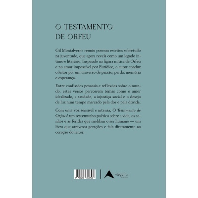 Capa azul de livro com título O TESTAMENTO DE ORFEU e texto em português