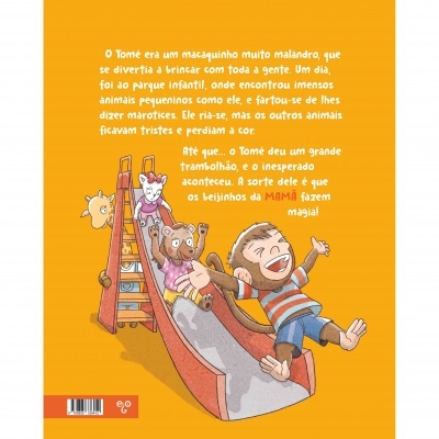 Capa de livro infantil com ilustração de menino a escorregar e texto em português europeu