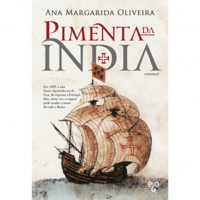 Capa de livro 'PIMENTA DA ÍNDIA' com imagem de navio antigo e texto em português
