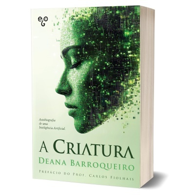 Capa de livro com rosto feminino verde em padrão pixelado e texto em português.