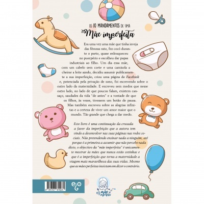 Página com texto 'OS 10 MANDAMENTOS DE UMA Mãe imperfeita' com desenhos de brinquedos infantis