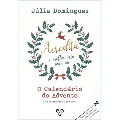 Capa de calendário do advento com coroa de folhas e texto