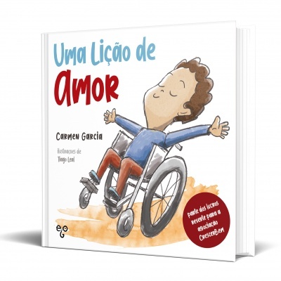 Capa de livro com ilustração de criança numa cadeira de rodas