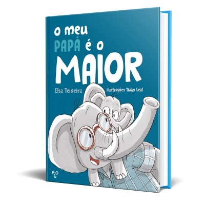 Capa de livro azul com ilustração de elefantes e título em branco.