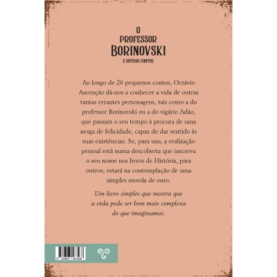 Contra-capa do livro 'O PROFESSOR BORINOVSKI E OUTROS CONTOS' com texto descritivo em português e código de barras